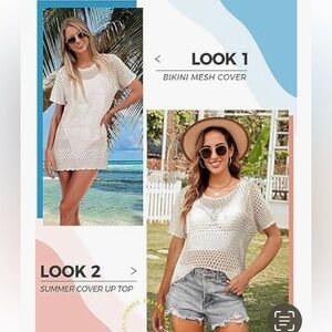 NWT Buauty white knit crochet Swim Cover-Up/top size M & XL .